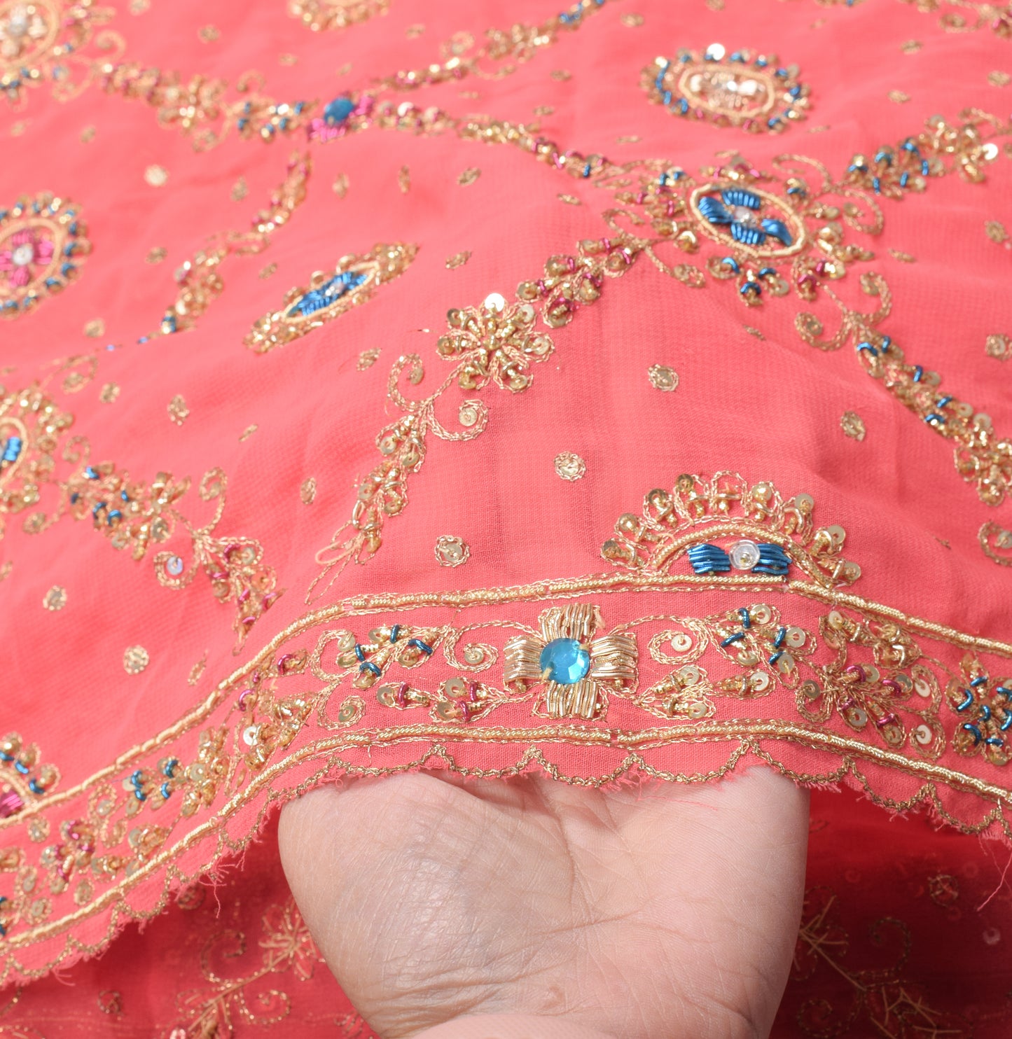 Sushila Vintage Gajri Pink Heavy Dupatta Art Georgette Zardozi Work Long Stole