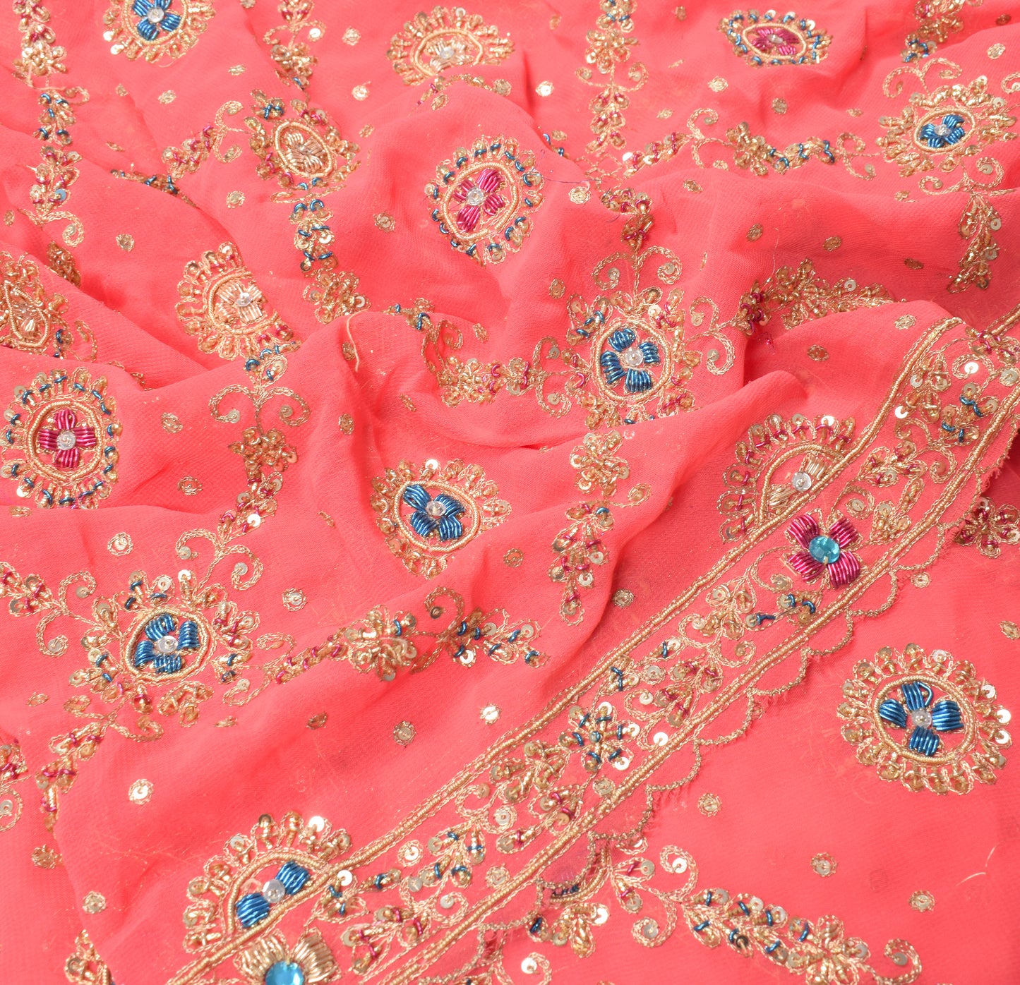 Sushila Vintage Gajri Pink Heavy Dupatta Art Georgette Zardozi Work Long Stole