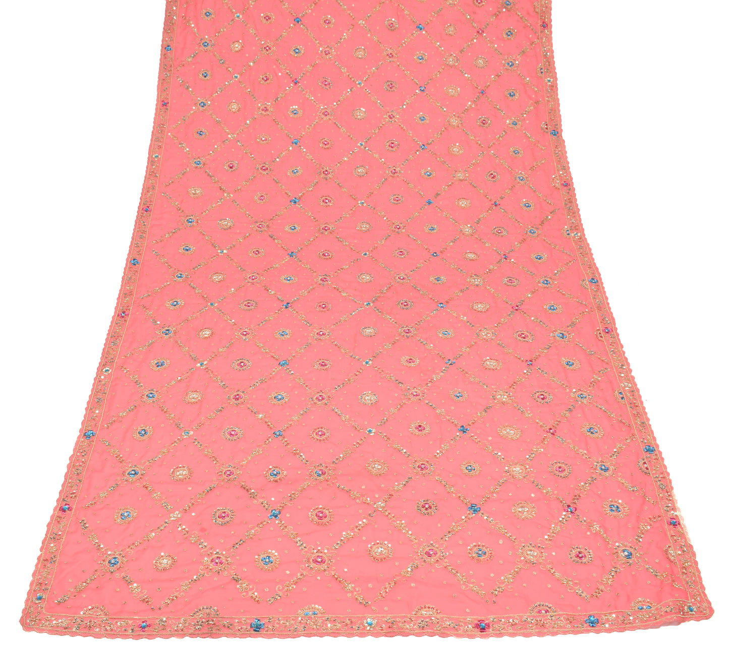 Sushila Vintage Gajri Pink Heavy Dupatta Art Georgette Zardozi Work Long Stole