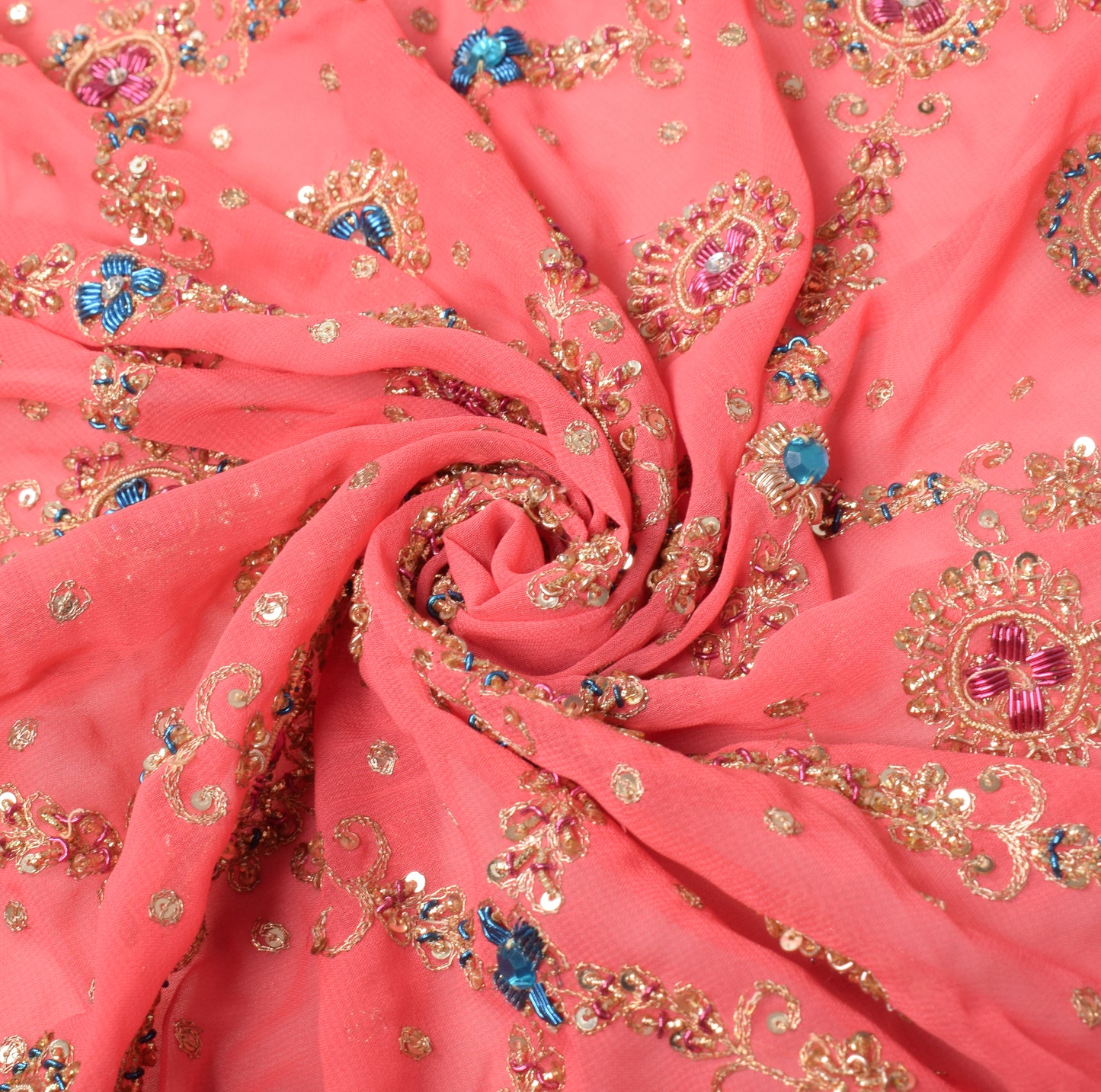 Sushila Vintage Gajri Pink Heavy Dupatta Art Georgette Zardozi Work Long Stole