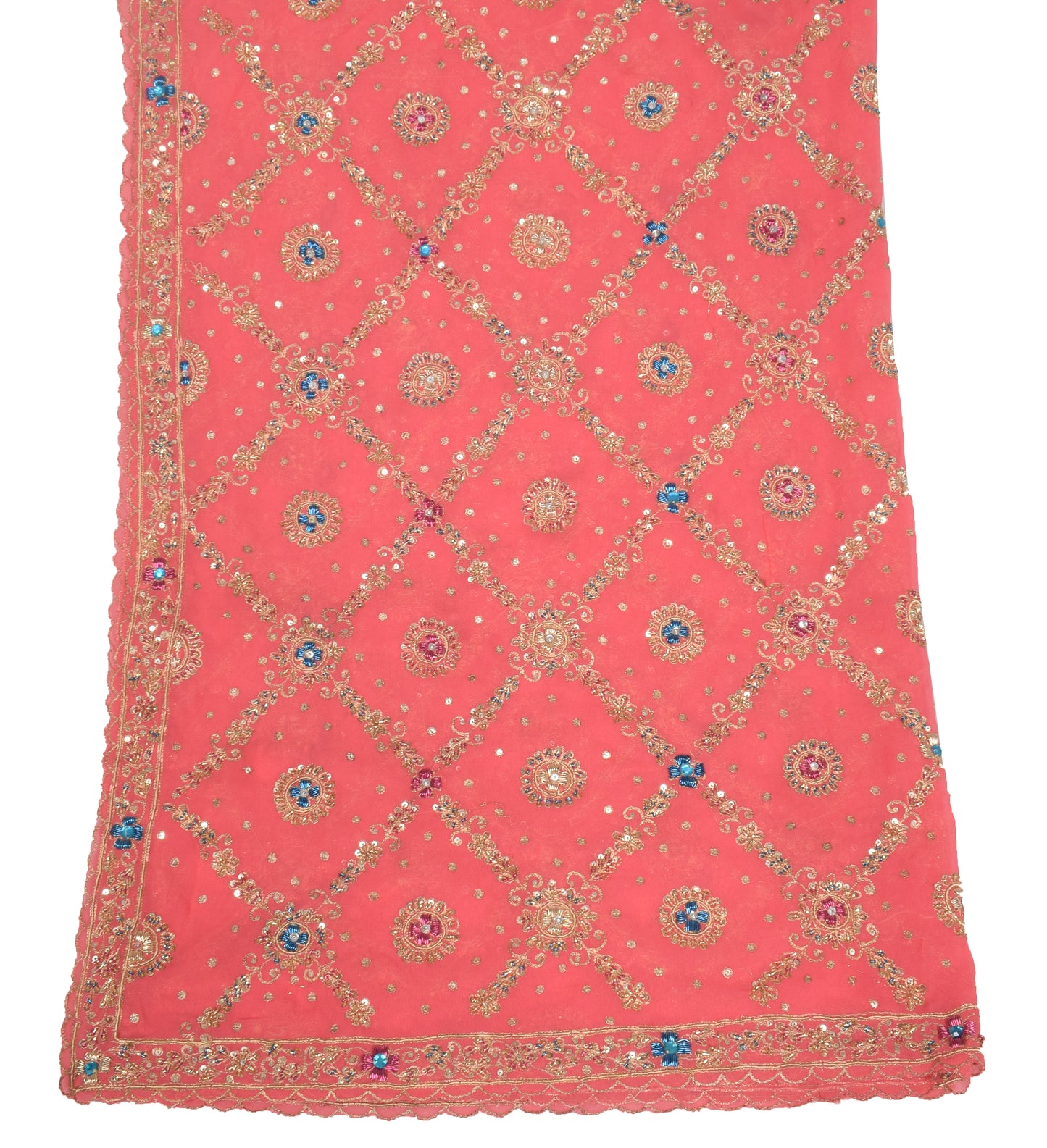 Sushila Vintage Gajri Pink Heavy Dupatta Art Georgette Zardozi Work Long Stole