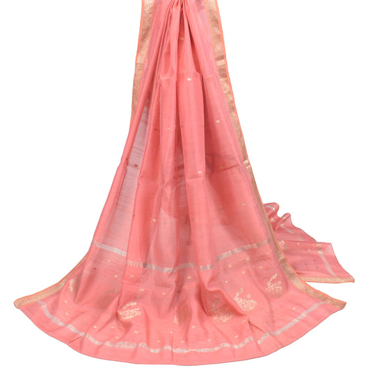 Sushila Vintage Pink Zari Woven Dupatta Pure Cotton Silk Long Stole Wrap