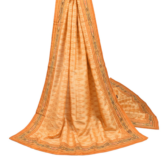Sushila Vintage Handwoven Pochampally Ikat Dupatta Pure Silk Peach Long Stole