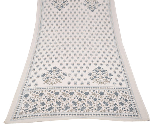 Sushila Vintage Floral White Dupatta Pure Cotton Hand Block Soft Long Stole