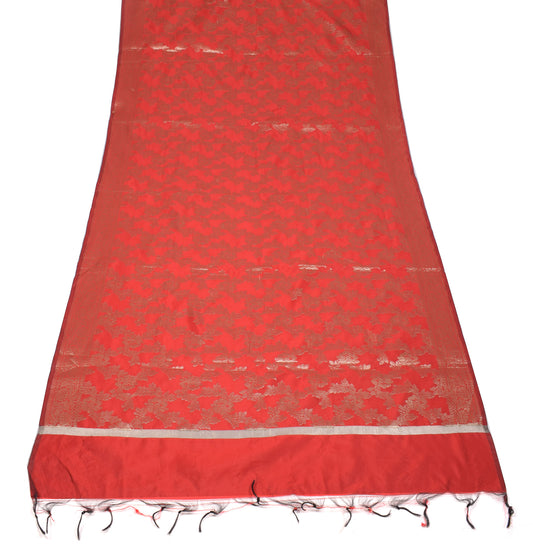 Sushila Vintage Red Banarasi Dupatta Art Silk Floral Woven Long Stole Wrap