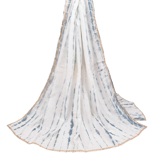 Sushila Vintage White Tie-Dye Dupatta Pure Cotton Silk Stripes Long Stole