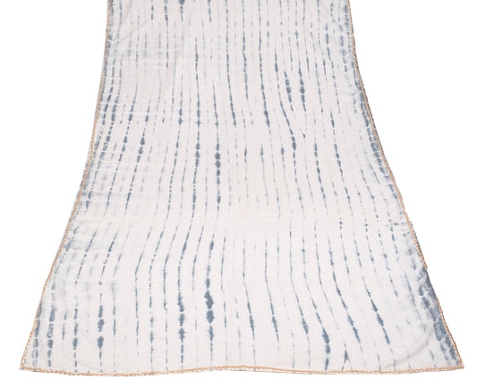 Sushila Vintage White Tie-Dye Dupatta Pure Cotton Silk Stripes Long Stole
