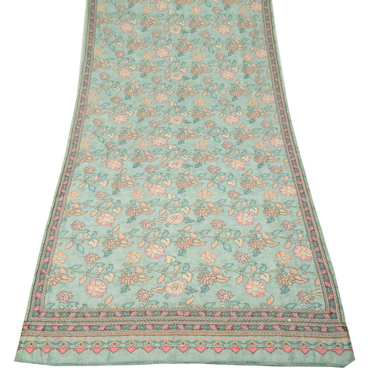 Sushila Vintage Floral Printed Dupatta Art Silk Kantha Work Long Stole