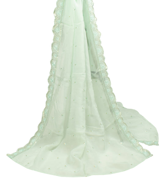 Sushila Vintage Pista Green Dupatta Pure Organza Sequins Embroidered Long Stole
