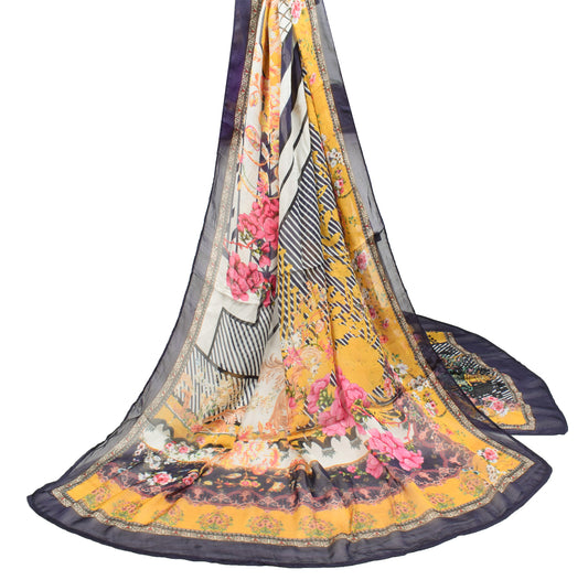 Sushila Vintage Multi-Color Dupatta Pure Silk Floral Printed Long Stole Wrap