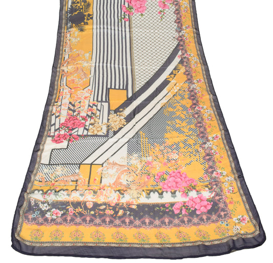 Sushila Vintage Multi-Color Dupatta Pure Silk Floral Printed Long Stole Wrap