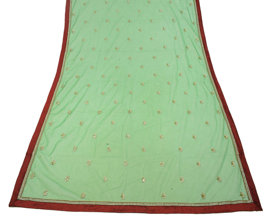 Sushila Vintage Green Net Mesh Dupatta Hand Beaded Floral Long Stole Wrap