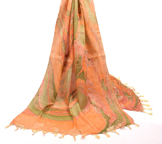 Sushila Vintage Pure Silk Dupatta Multi-Color Hand Printed Long Stole Hijab