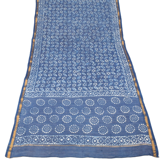 Sushila Vintage Batik Printed Dupatta Pure Cotton Silk Blue Floral Long Stole