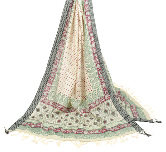 Sushila Vintage Cream Dupatta Pure Woolen Polka Dot Printed Soft Long Stole