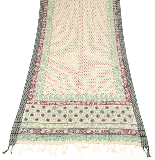 Sushila Vintage Cream Dupatta Pure Woolen Polka Dot Printed Soft Long Stole