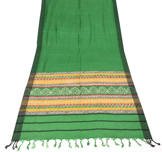 Sushila Vintage Pure Woolen Dupatta Green Hand Printed Soft Shawl Long Stole