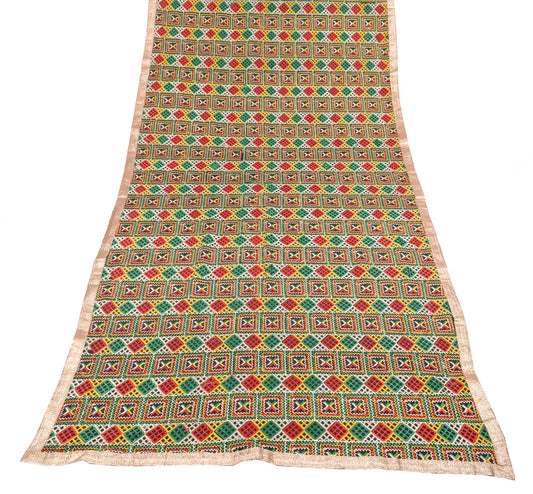 Sushila Vintage Black HEAVY Dupatta Multi-Color Embroidered Phulkari Art Silk Long Stole