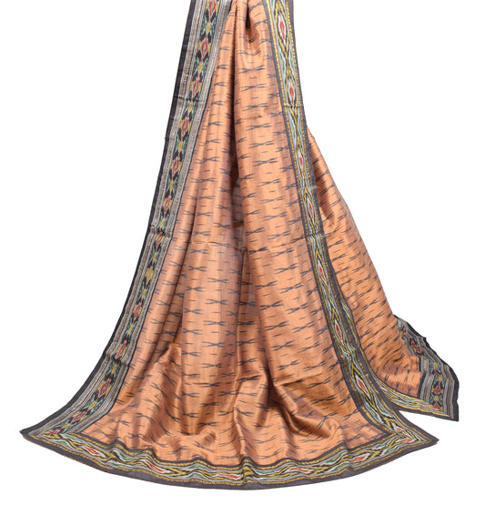 Sushila Vintage Hand Woven Ikat Dupatta Pure Silk Bronze Long Stole Wrap