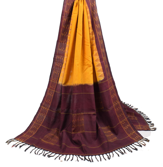 Sushila Vintage Hand Woven Ikat Dupatta Yellow Pure Cotton Long Stole Veil