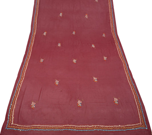 Sushila Vintage Maroon Embroidered Dupatta Pure Georgette Floral Long Stole Veil