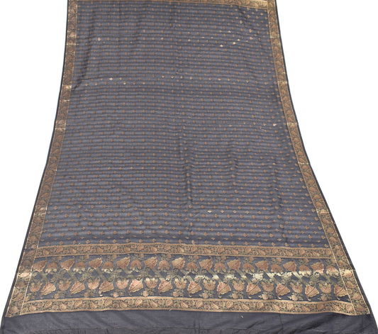 Sushila Vintage Black Dupatta Gold Zari Brocade Art Silk Long Stole Hijab