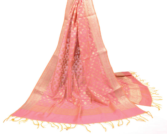 Sushila Vintage Banarasi Brocade Dupatta Art Cotton Silk Pink Floral Long Stole