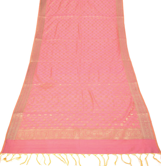 Sushila Vintage Banarasi Brocade Dupatta Art Cotton Silk Pink Floral Long Stole
