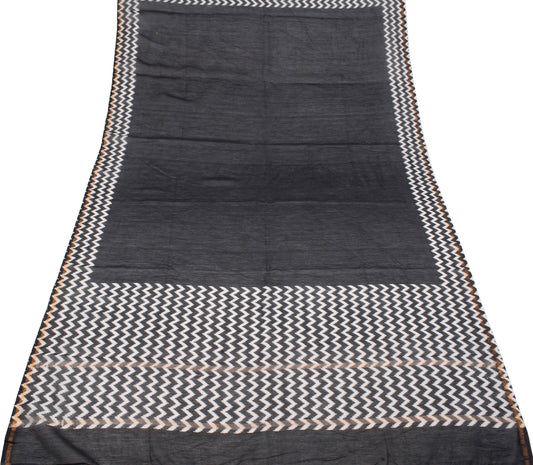 Sushila Vintage Black White Dupatta Pure Cotton Silk Hand Printed Long Stole