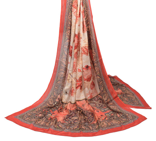 Sushila Vintage Cream Red Dupatta Digital Printed Floral Pure Silk Long Stole