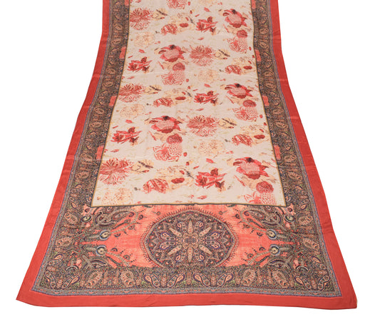 Sushila Vintage Cream Red Dupatta Digital Printed Floral Pure Silk Long Stole