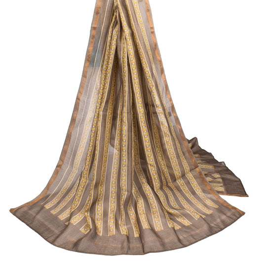 Sushila Vintage Brown Floral Dupatta Pure cotton Silk Printed Long Stole Hijab