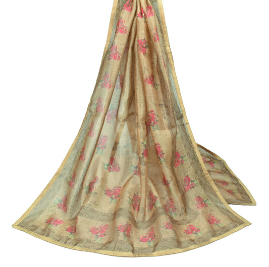 Sushila Vintage Beige Dupatta Art Cotton Silk Digital Printed Long Stole Wrap