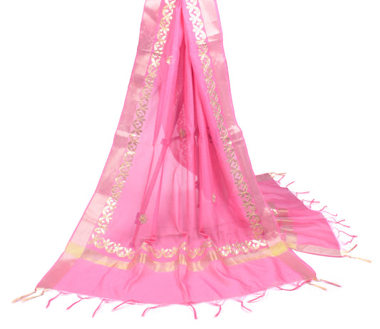Sushila Vintage Pink Gotta Patti Dupatta Art Cotton Silk Embroidered Long Stole