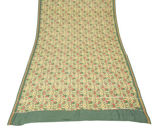 Sushila Vintage Yellow Dupatta Khandar Ikat Print Pure Cotton Silk Long Stole