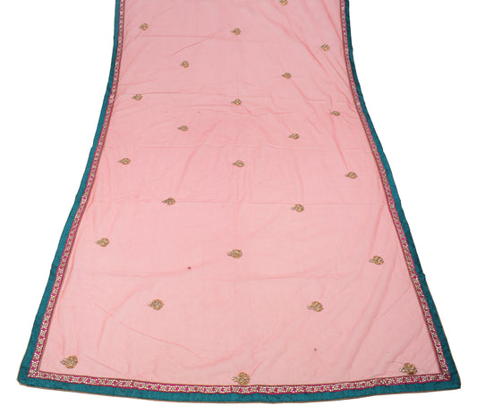 Sushila Vintage Carrot Pink Dupatta Net Mesh Hand Beaded Bridal Long Stole
