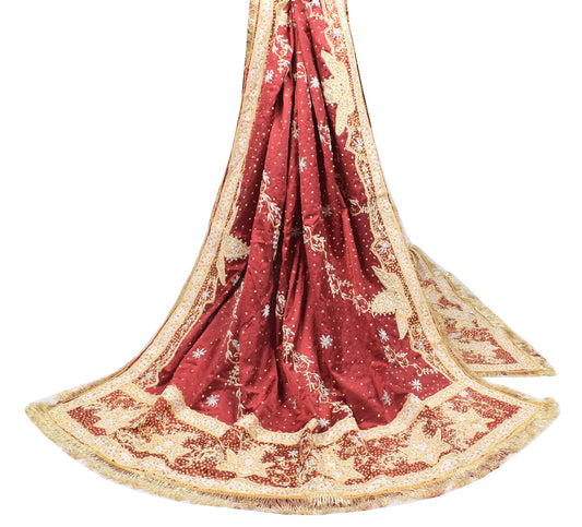 Sushila Vintage Art Satin Maroon Heavy Dupatta Zardozi/Dabka Zari Sequins Long Stole