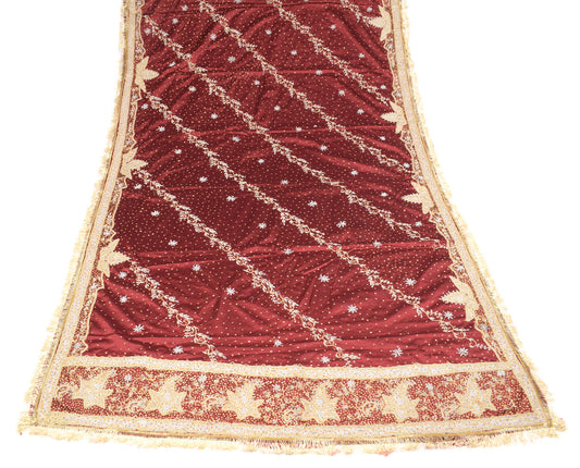 Sushila Vintage Art Satin Maroon Heavy Dupatta Zardozi/Dabka Zari Sequins Long Stole