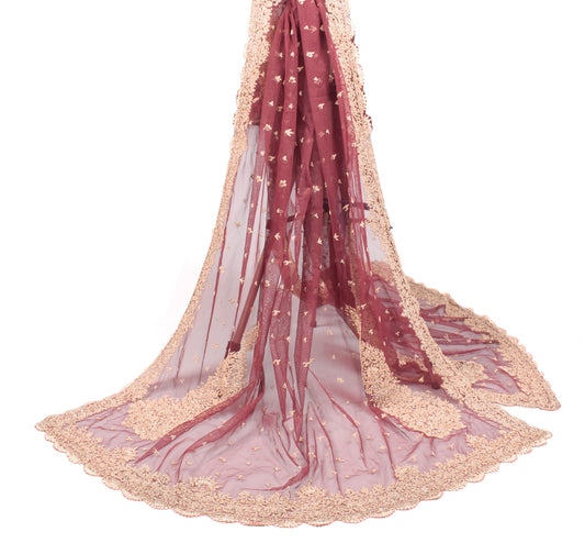 Sushila Vintage Zardozi Work Heavy Dupatta Maroon Net Cutwork Bridal Long Stole