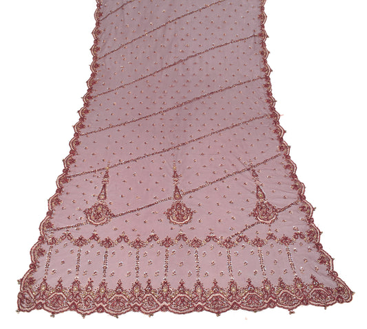 Sushila Vintage Net Mesh Maroon Heavy Dupatta Zardozi Cutwork Bridal Long Stole
