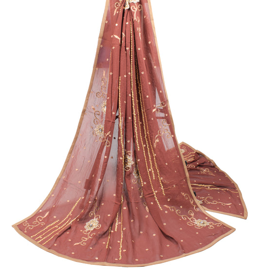 Sushila Vintage Floral Brown Dupatta Hand Beaded Pure Georgette Long Stole