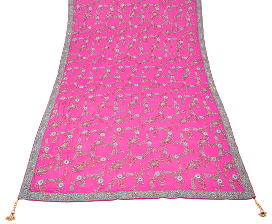 Sushila Vintage Fuchsia Heavy Dupatta Sequins Zari Embellish Pure Georgette Long Stole