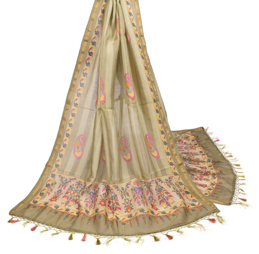 Sushila Vintage Green Dupatta Paisley Printed Pure Cotton Silk Long Stole Wrap