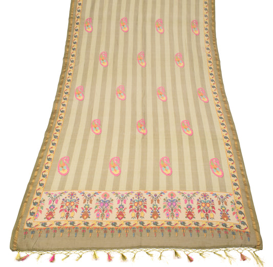 Sushila Vintage Green Dupatta Paisley Printed Pure Cotton Silk Long Stole Wrap