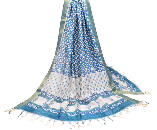 Sushila Vintage White Hand Block Dupatta Pure Cotton Silk Long Stole Scarves