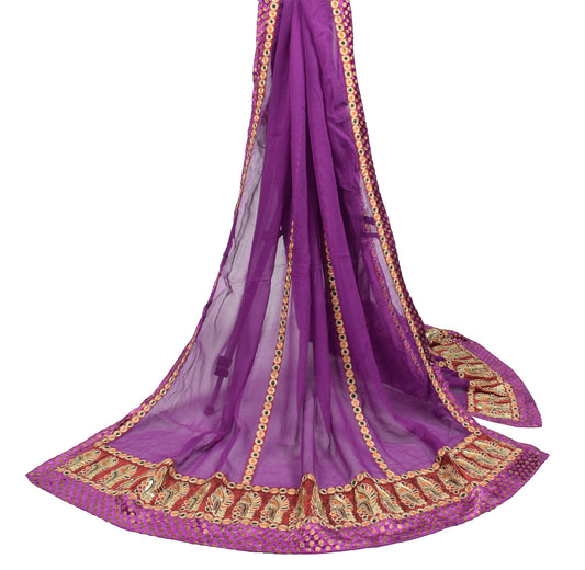 Sushila Vintage Purple Dupatta Pure Georgette Embroidered Patch Work Long Stole