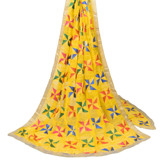 Sushila Vintage Bagh Phulkari Dupatta Embroidered Yellow Art Chiffon Long Stole