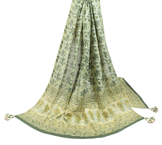 Sushila Vintage Green Floral Dupatta 100% Pure Cotton Printed Long Stole Wrap