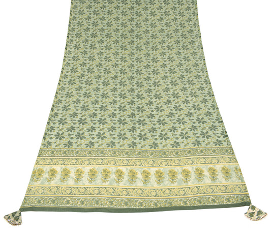 Sushila Vintage Green Floral Dupatta 100% Pure Cotton Printed Long Stole Wrap