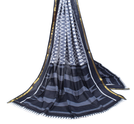 Sushila Vintage Gray Dupatta Pure Cotton Geometric Printed Long Stole Soft Wrap